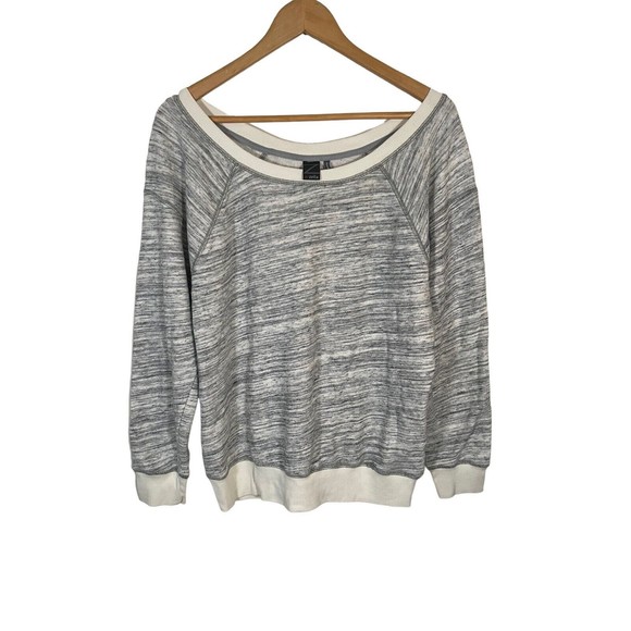 Z By Zella Sweatshirt Women's Size M Gray/White Cotton Long Sleeve Round Neck - Picture 1 of 10